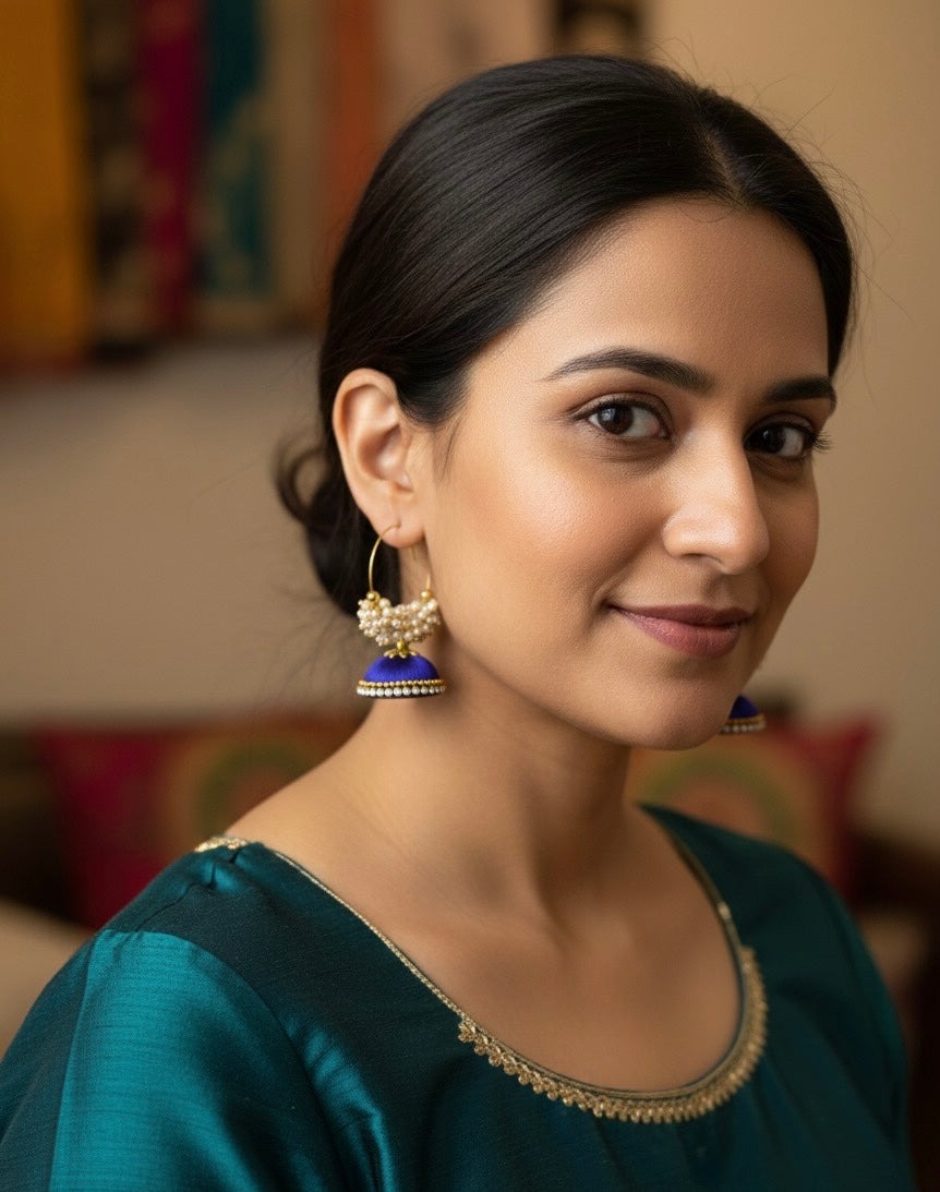 Silk thread punjabi earring blue