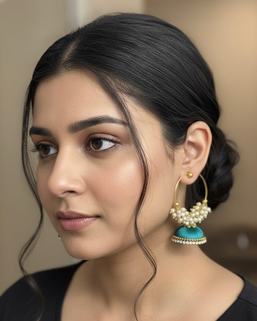 Silk thread punjabi earring peacock green