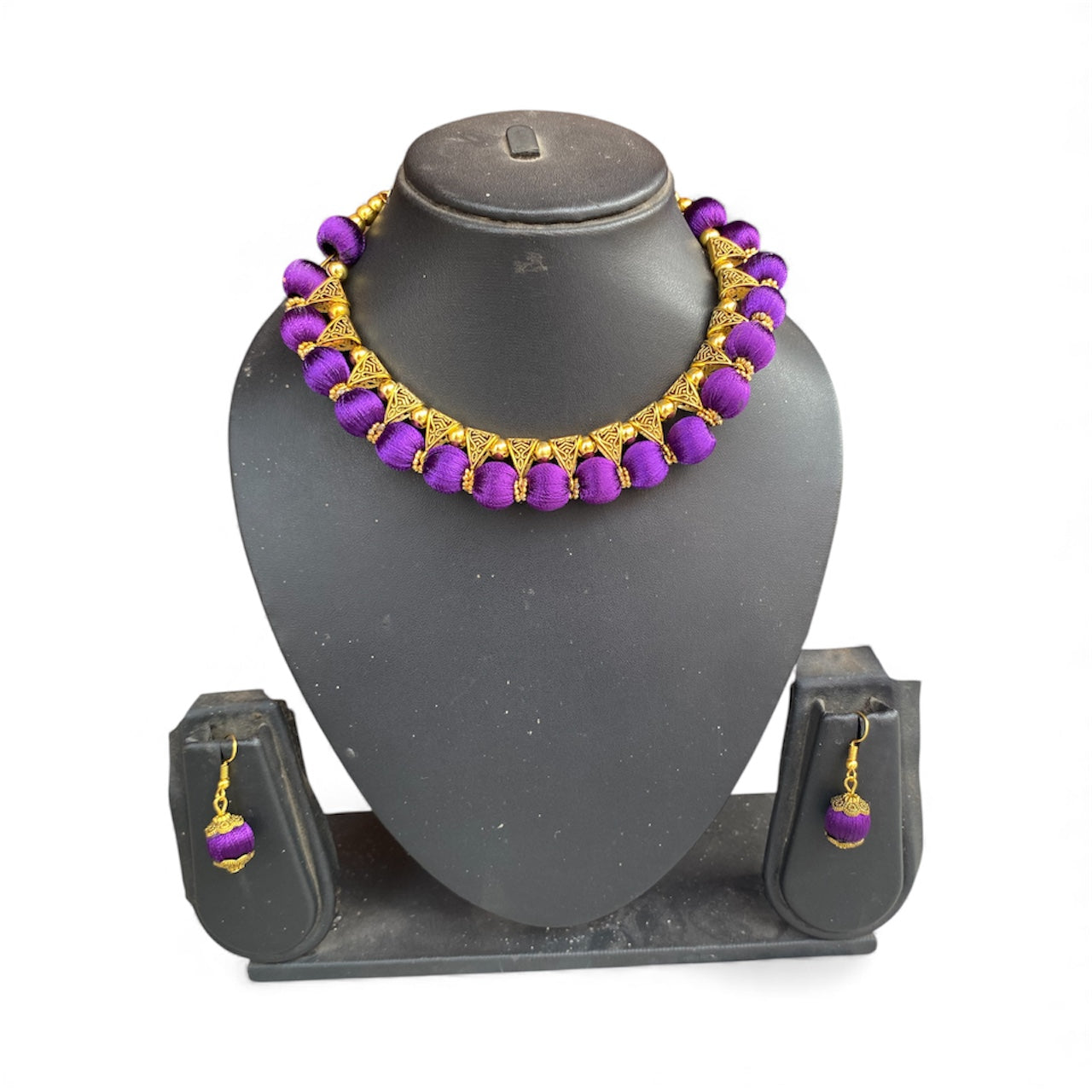 Silk thread single colour choker set (purple)