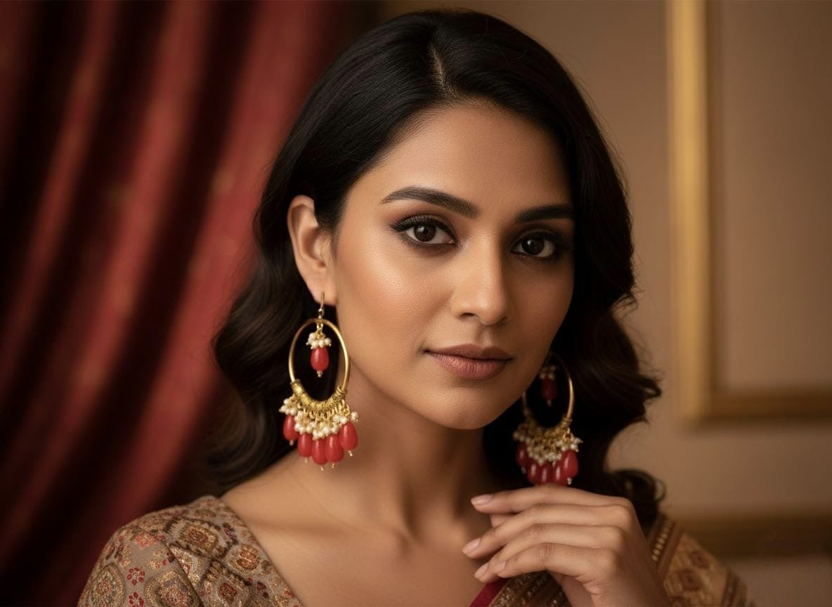 Beaded hoop earring (red)