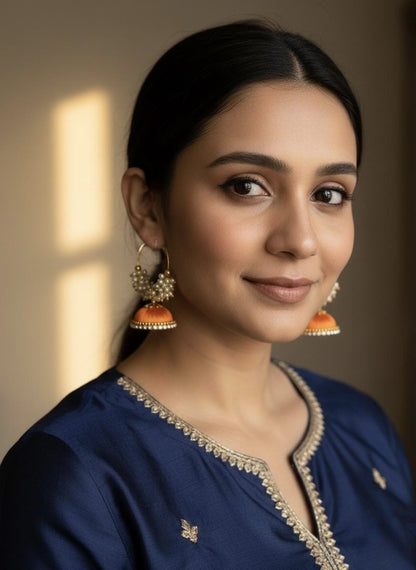 Silk thread punjabi earring yellow