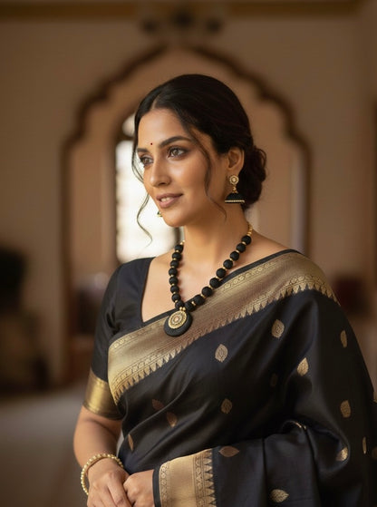 Silk thread necklace single colour black