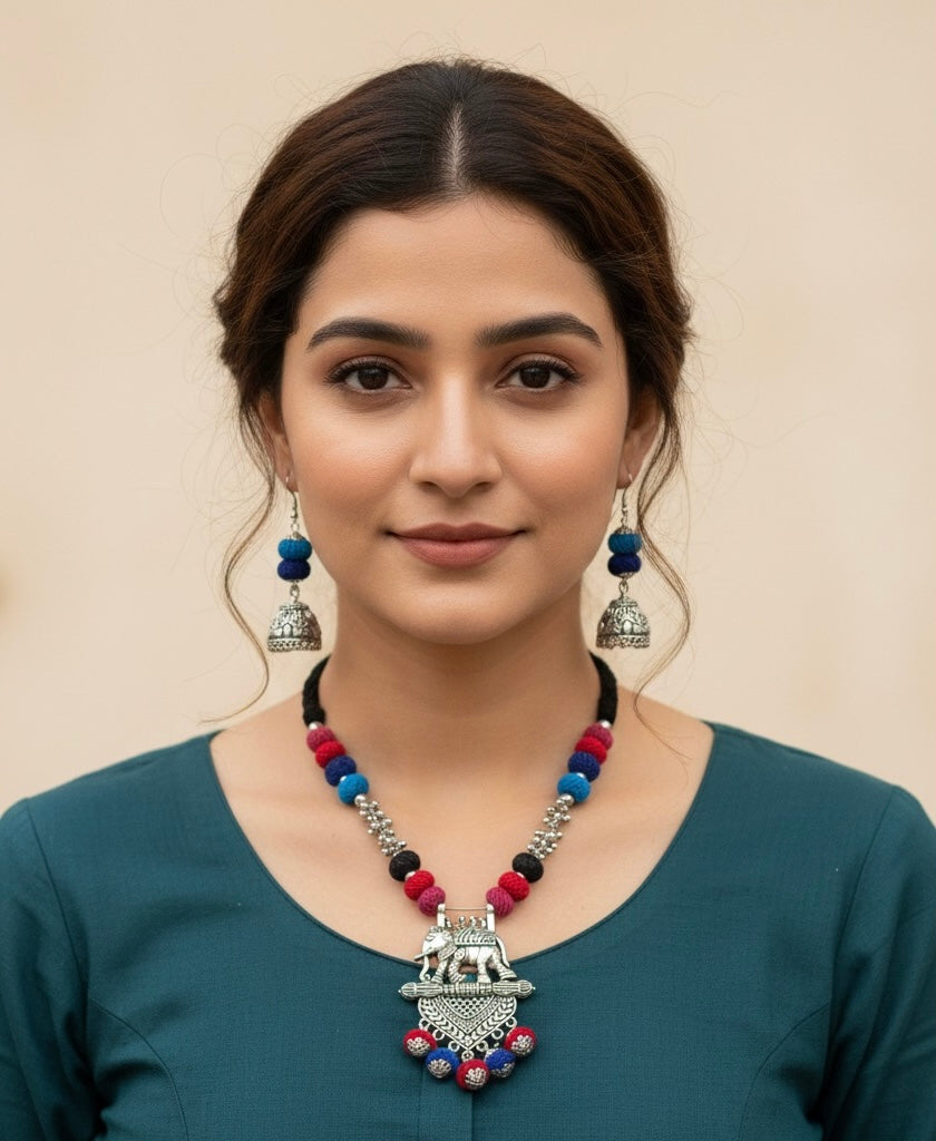 Oxidised elephant pendant necklace