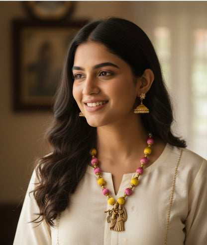 Silk thread Radha Krishna pendant necklace