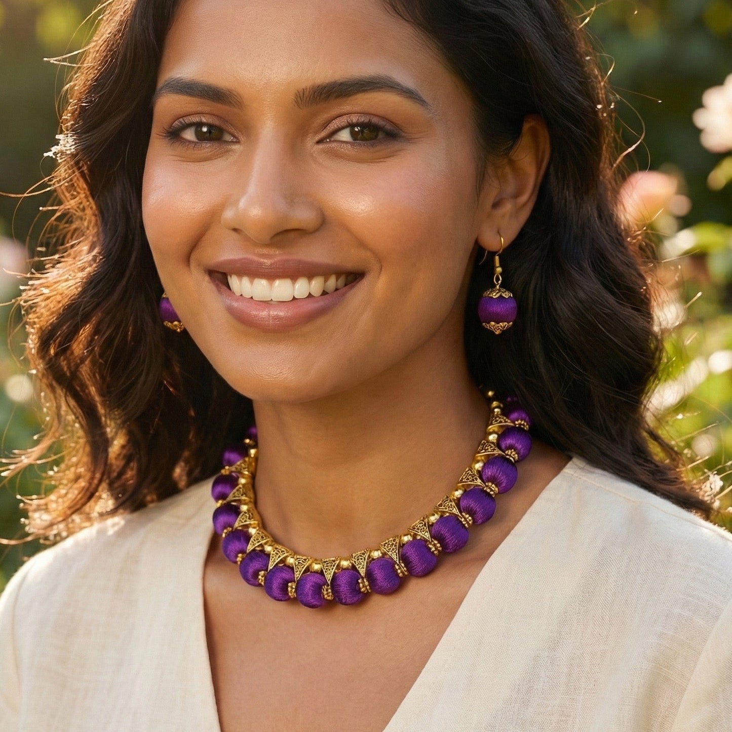 Silk thread single colour choker set (purple)