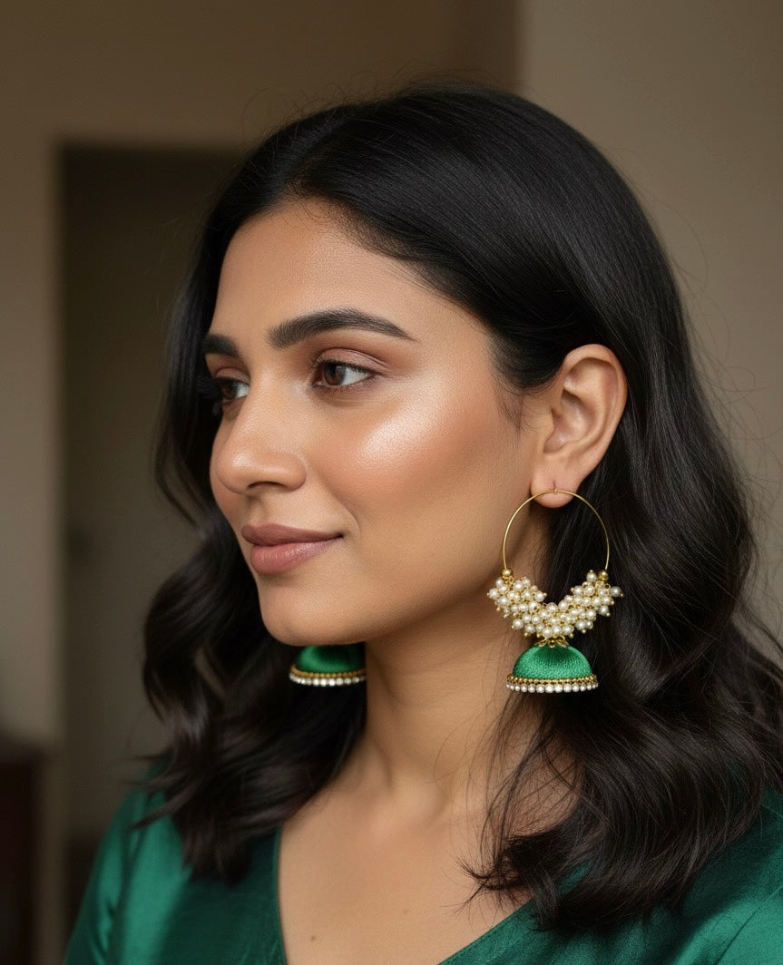 Silk thread punjabi earring green