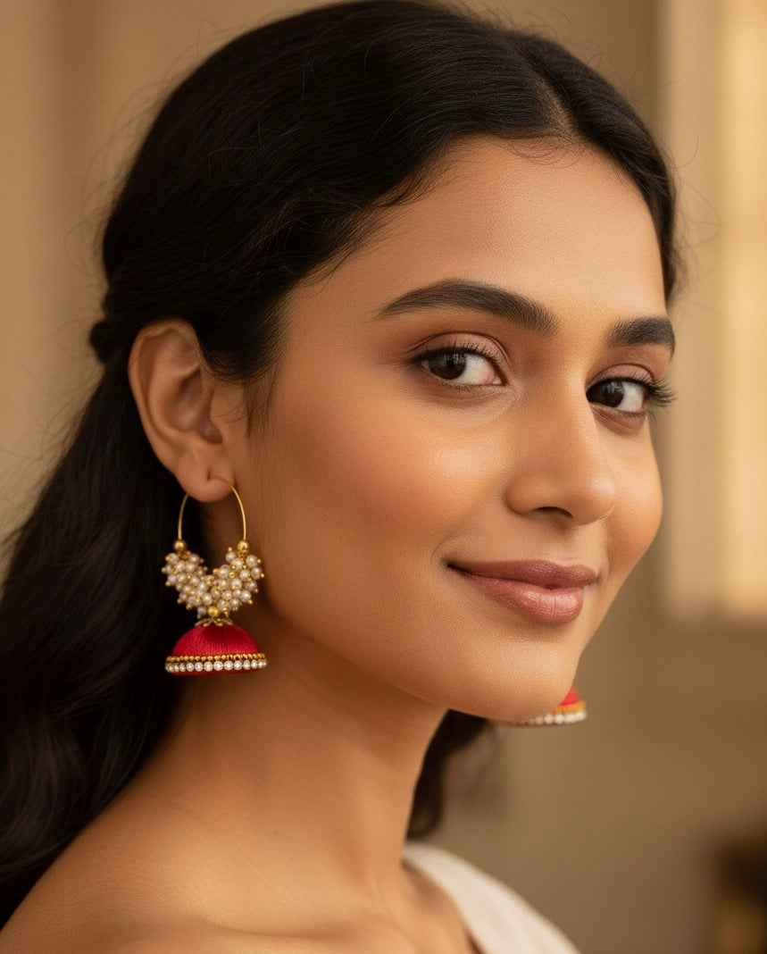Silk thread punjabi earring red