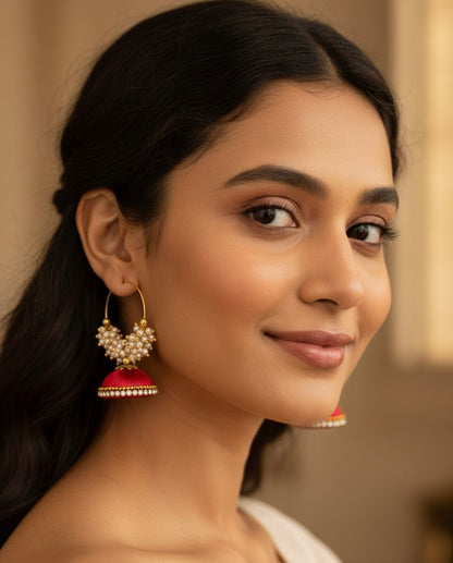 Silk thread punjabi earring red
