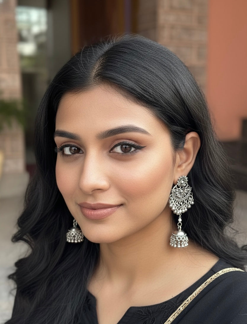 Oxidised silver earring