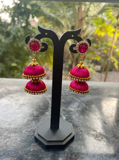 Silk thread double layered earring (pink)