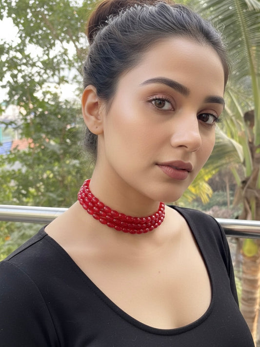 Glass bead choker (red)