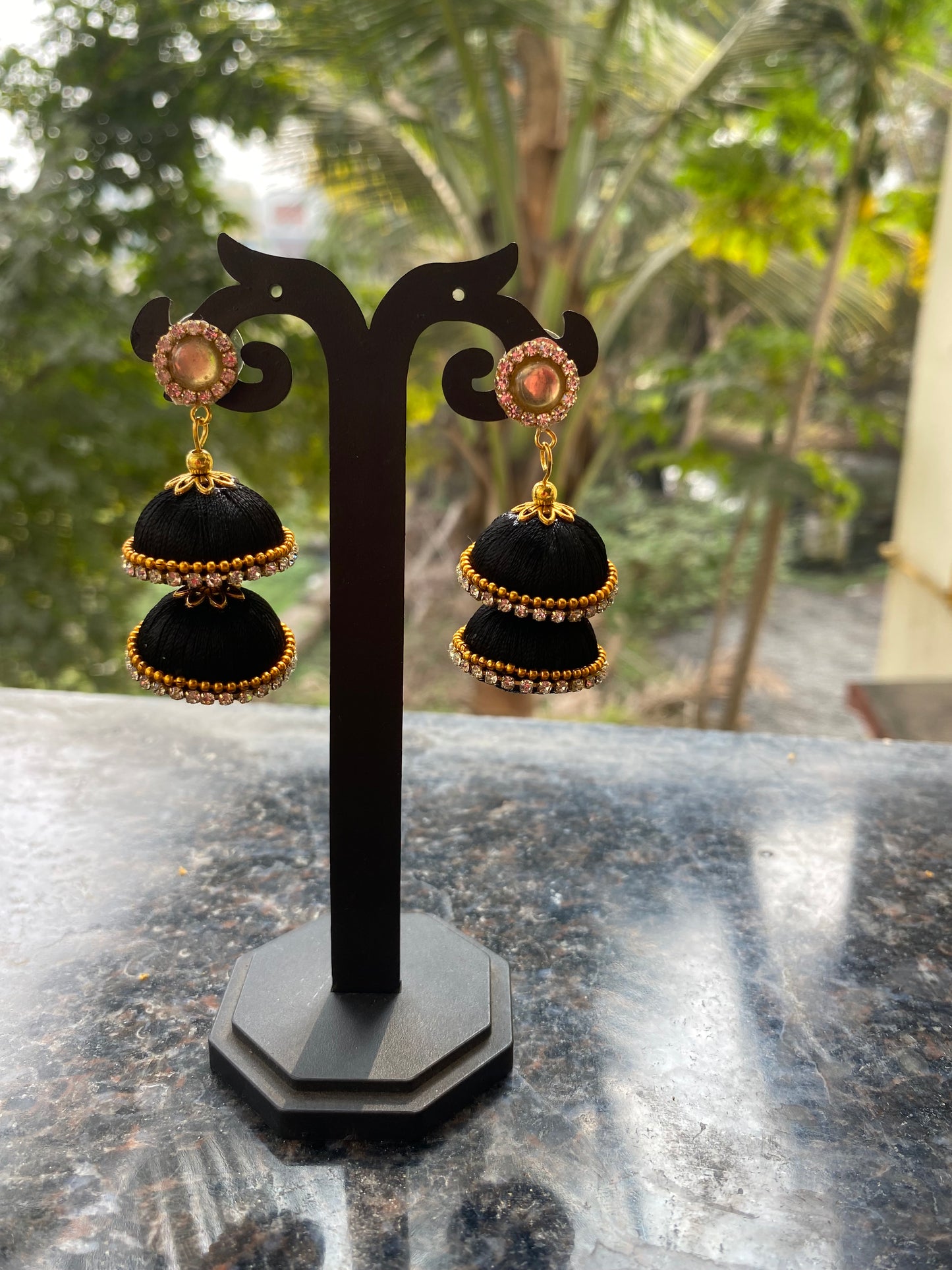 Silk thread Punjabi style earring (black)