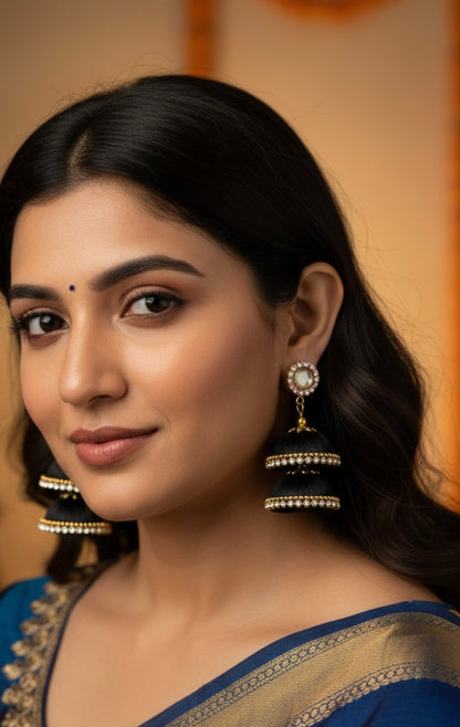 Silk thread Punjabi style earring (black)