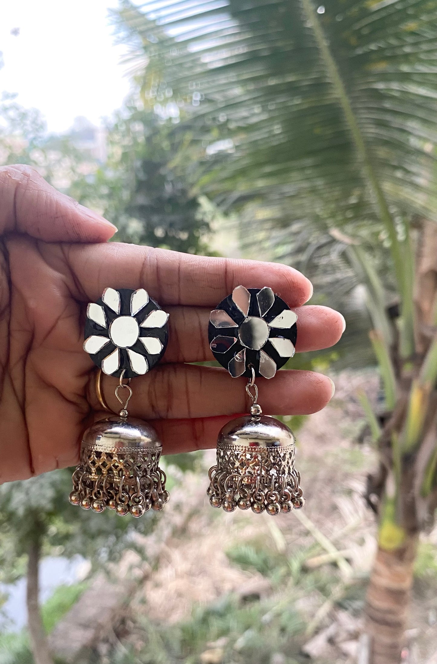 Mirror work jhumka earring