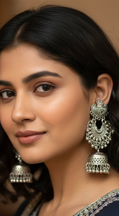 Oxidised silver jhumka earring