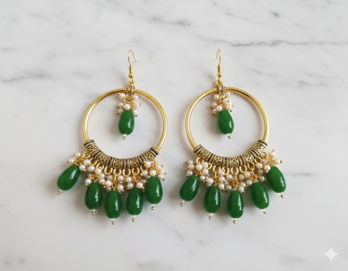 Beaded hoop design earring(green)