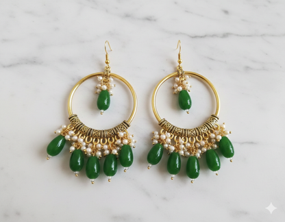 Beaded hoop design earring(green)