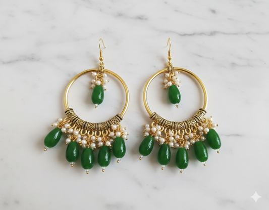Beaded hoop design earring(green)