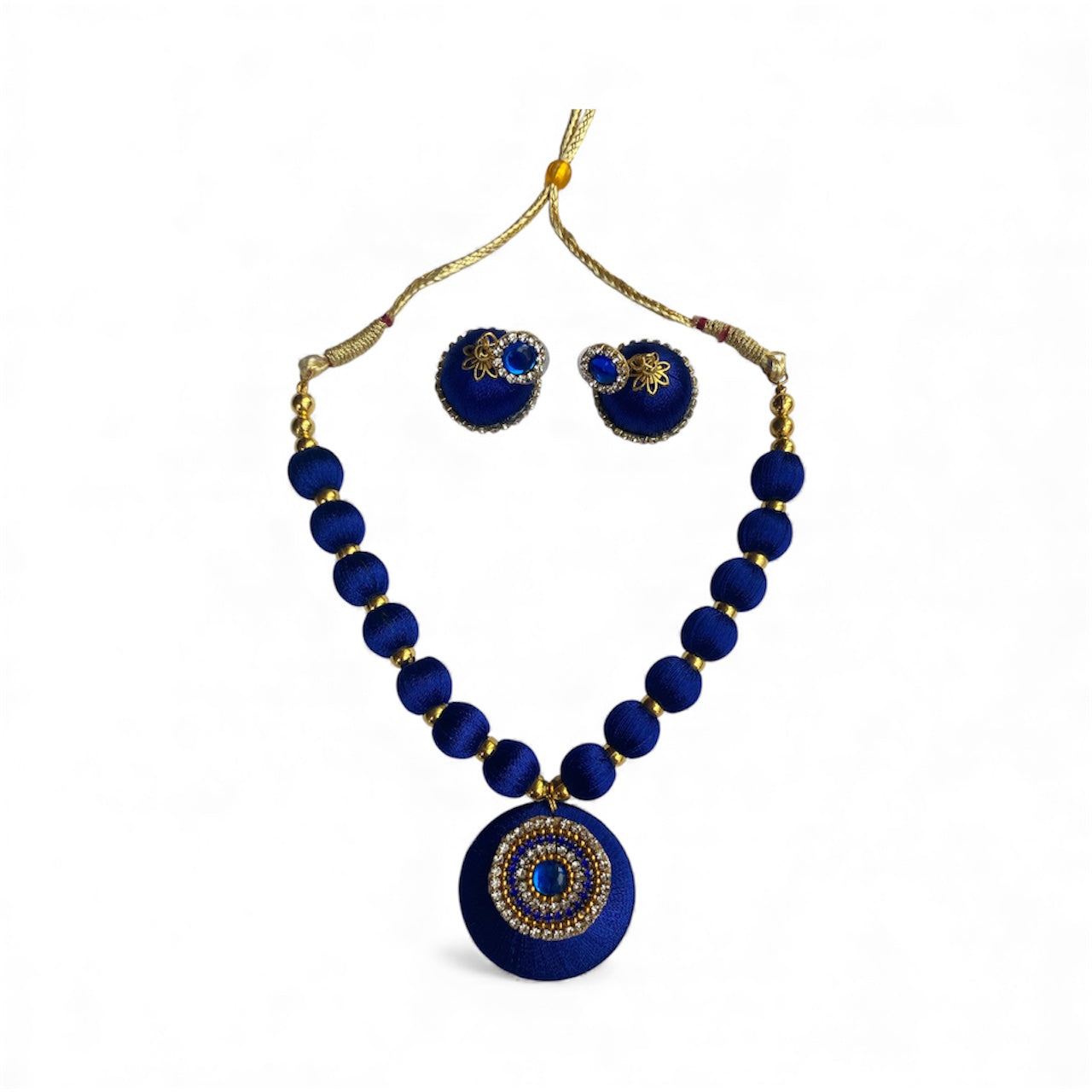 Silk thread single colour necklace blue