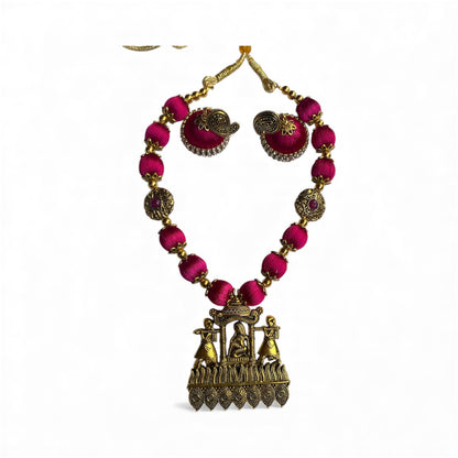 Silk thread pendant necklace