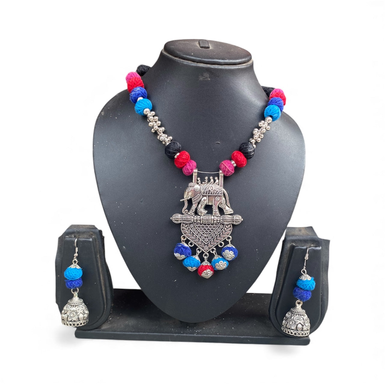 Oxidised elephant pendant necklace