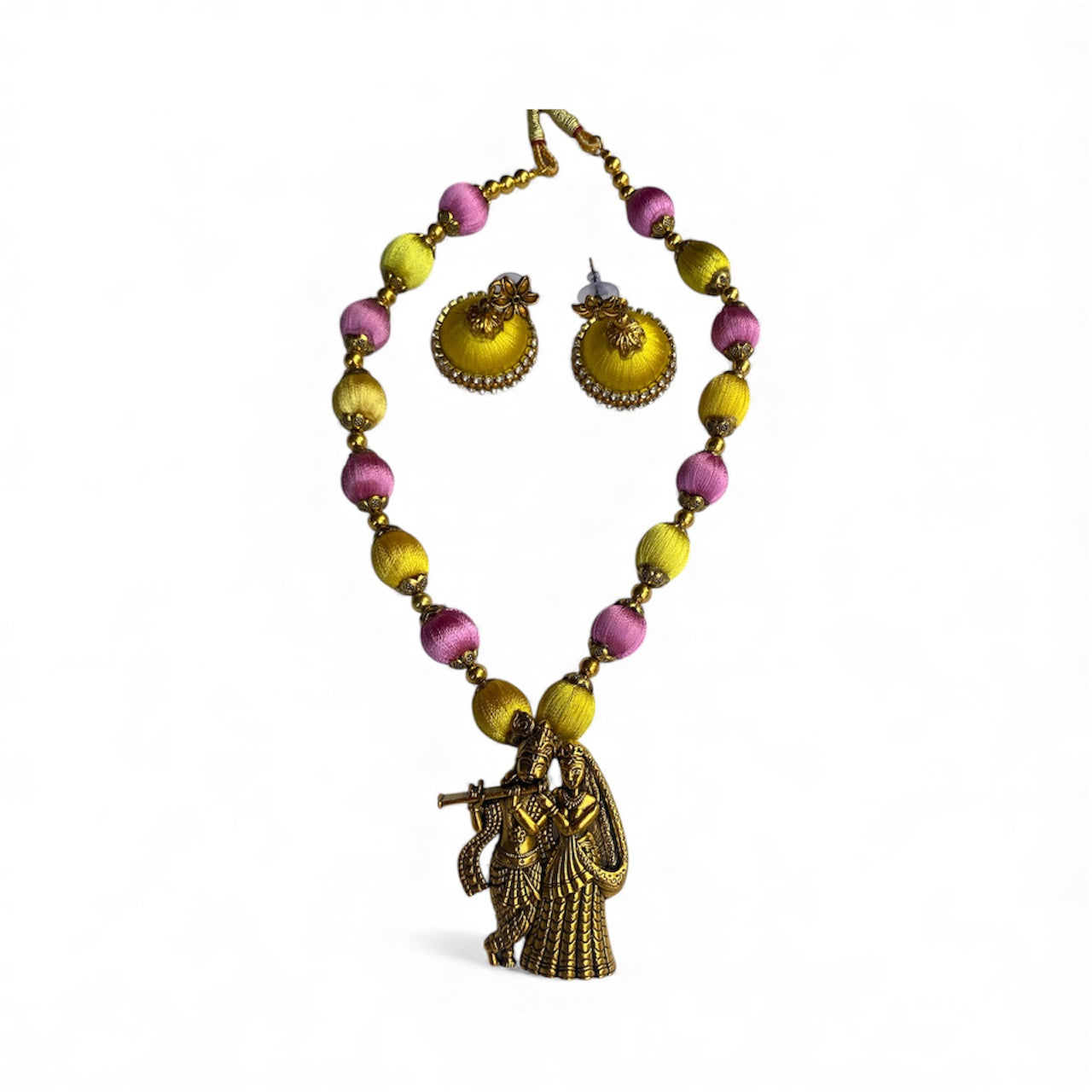 Silk thread Radha Krishna pendant necklace