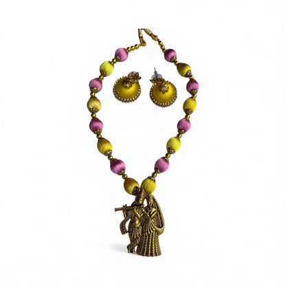 Silk thread Radha Krishna pendant necklace