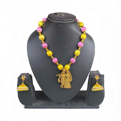 Silk thread Radha Krishna pendant necklace