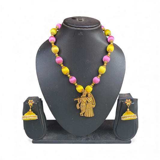 Silk thread Radha Krishna pendant necklace