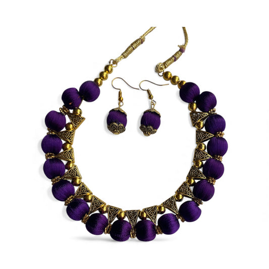 Silk thread single colour choker set (purple)