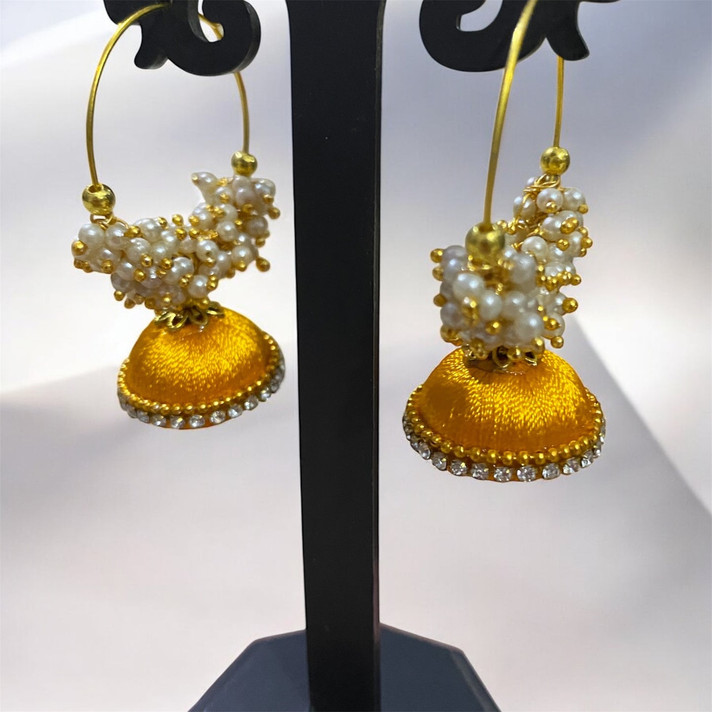 Silk thread punjabi earring yellow