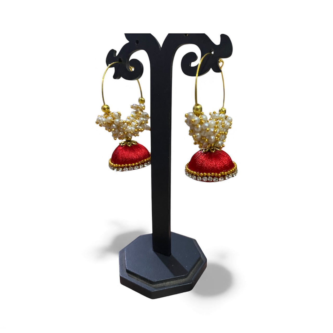 Silk thread punjabi earring red