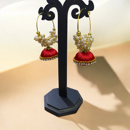 Silk thread punjabi earring red