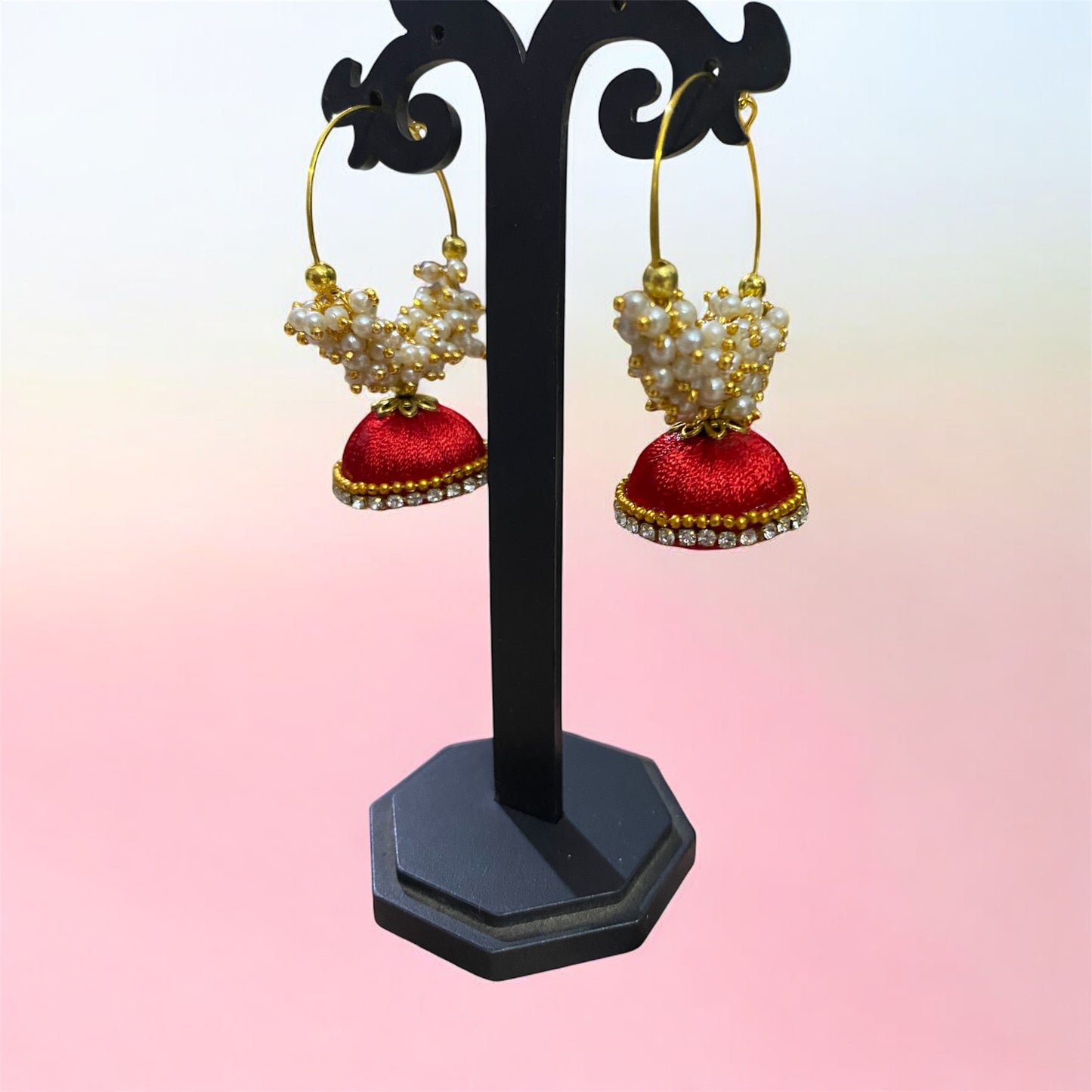 Silk thread punjabi earring red