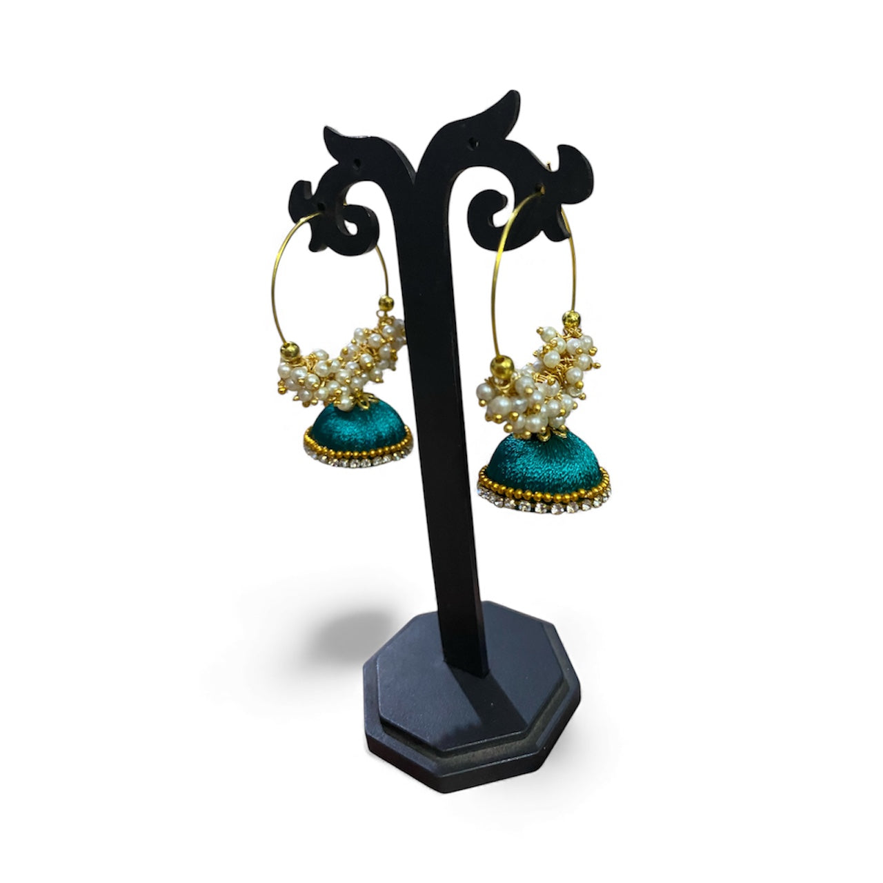 Silk thread punjabi earring peacock green