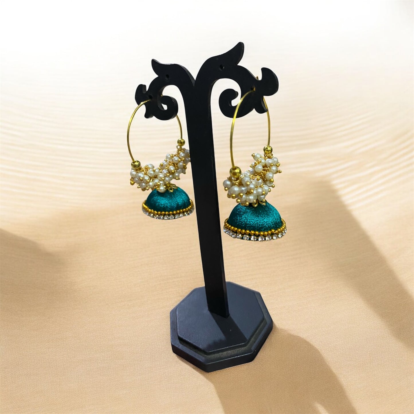 Silk thread punjabi earring peacock green