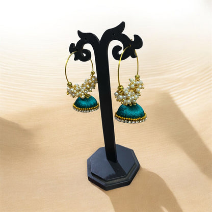Silk thread punjabi earring peacock green