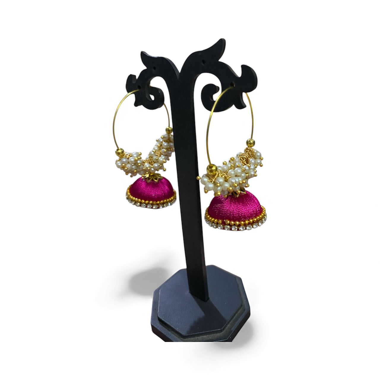 Silk thread punjabi earring pink