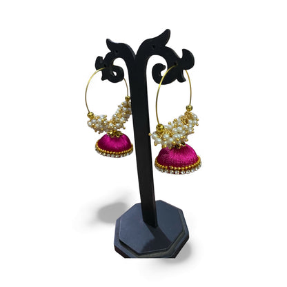 Silk thread punjabi earring pink