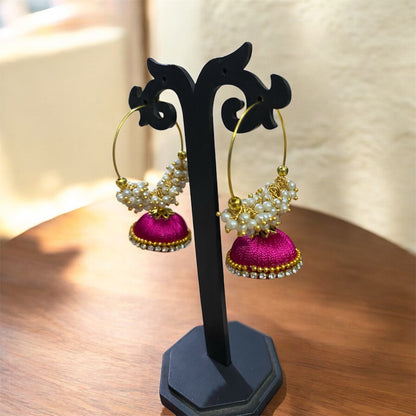 Silk thread punjabi earring pink