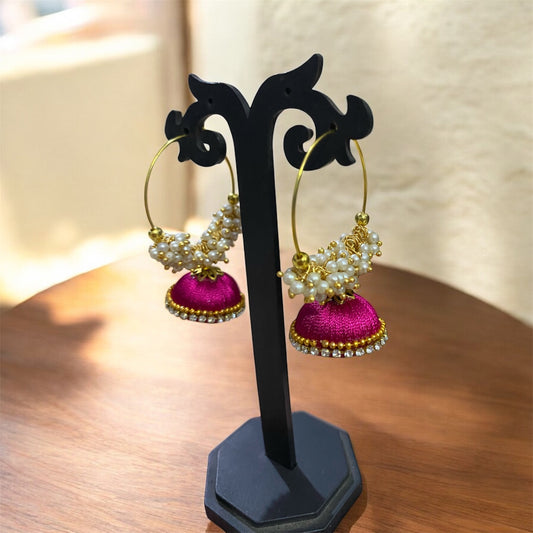 Silk thread punjabi earring pink