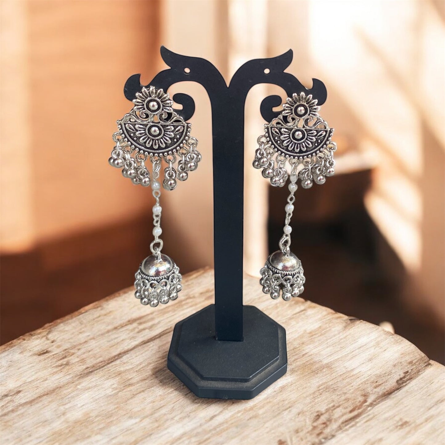 Oxidised silver earring