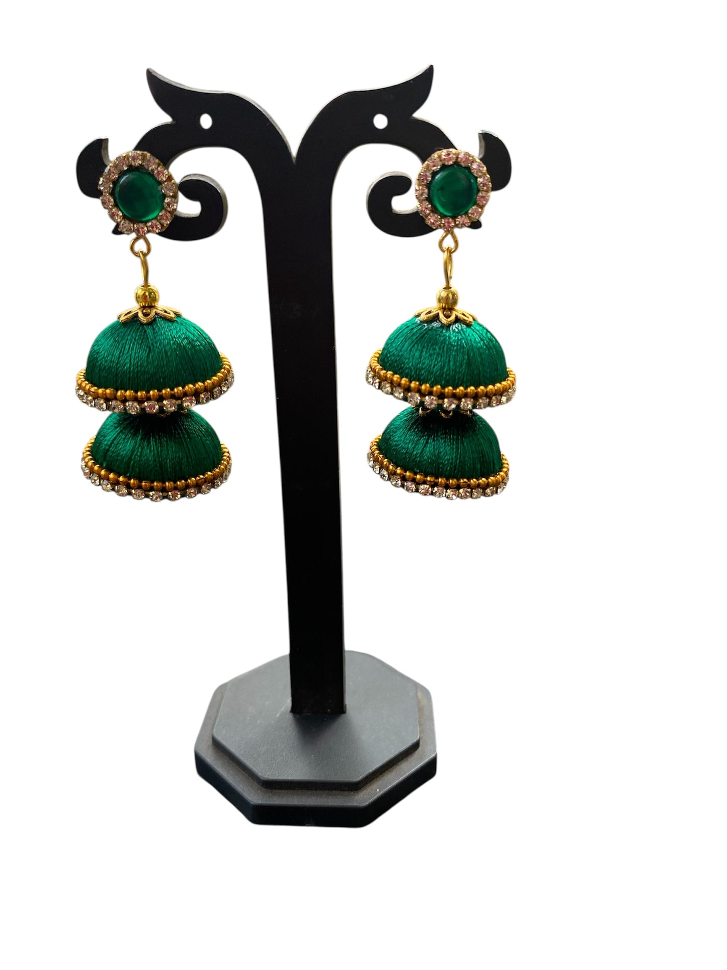 Silk thread double layered jhumka (green)