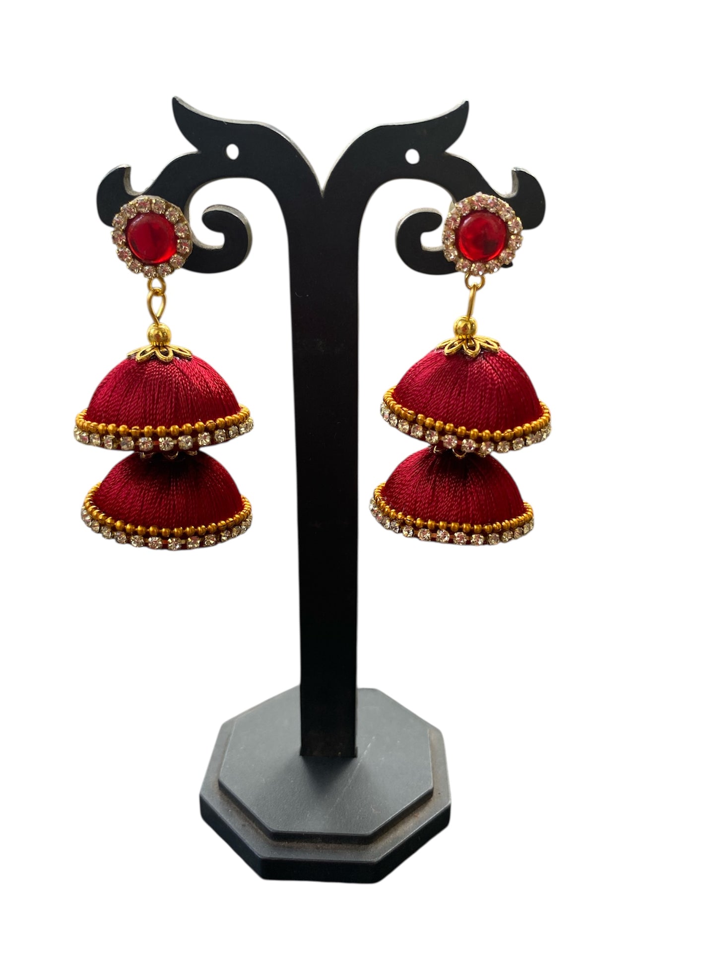 Silk thread double layered jhumka(marron)