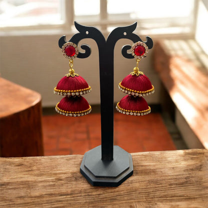 Silk thread double layered jhumka(marron)