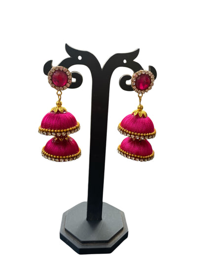 Silk thread double layered earring (pink)