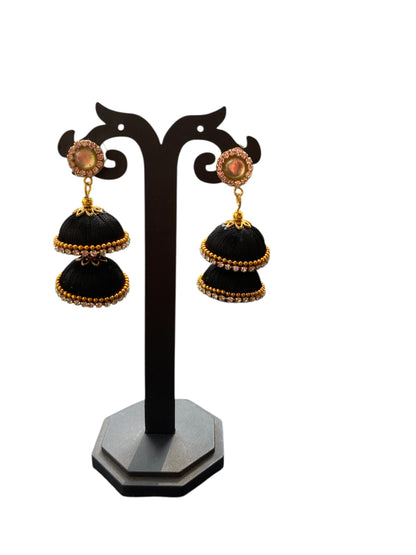 Silk thread Punjabi style earring (black)
