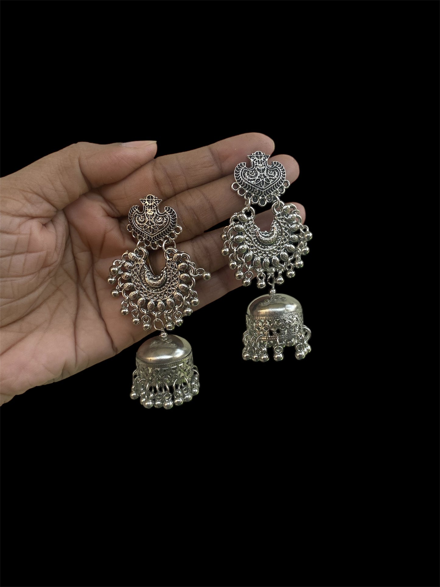 Oxidised silver jhumka earring