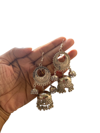 Oxidised silver chandbali earring