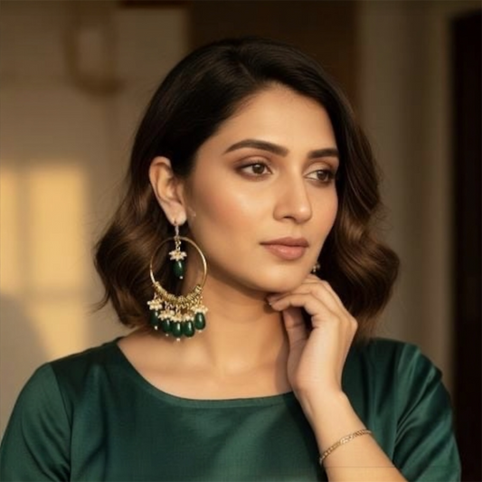 Beaded hoop design earring(green)